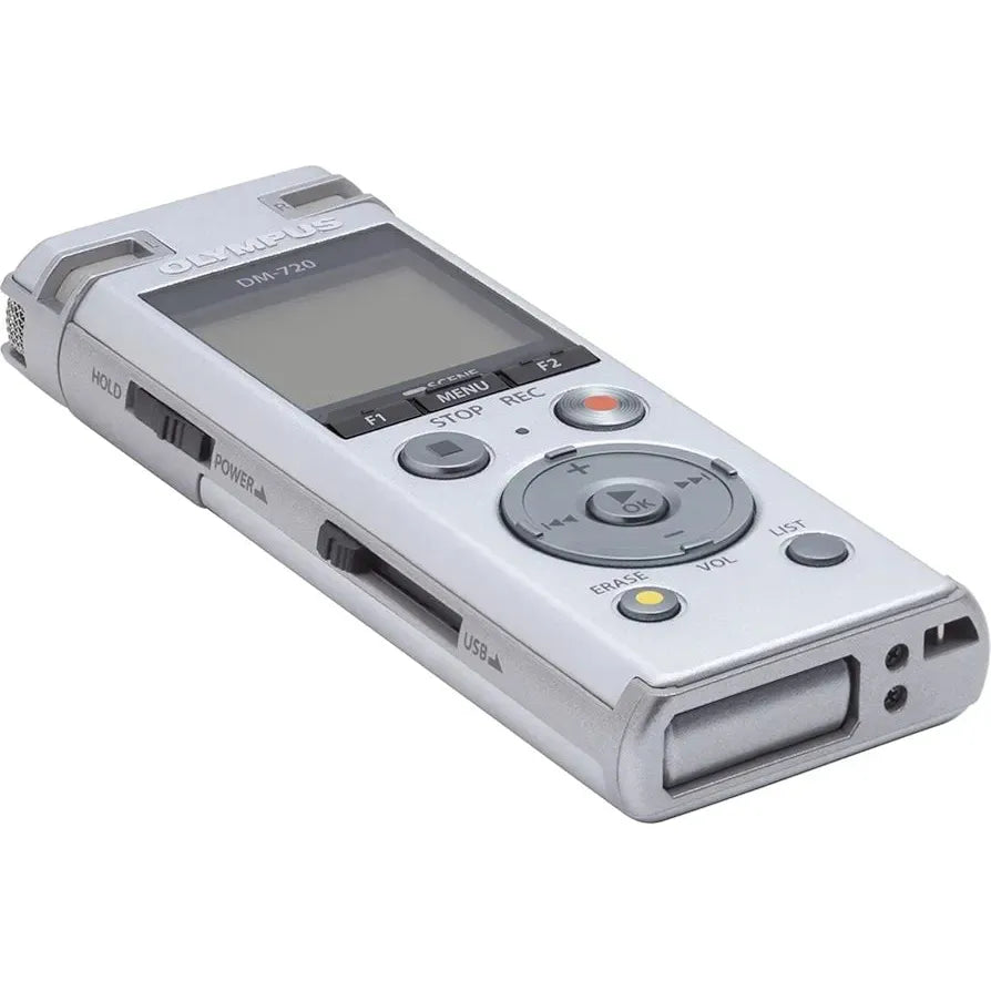 OM SYSTEM OLYMPUS DM-720 Digital Voice Recorder - 4GB, Micro SD, USB Charging, PC Connection, Transcription Mode (Silver)