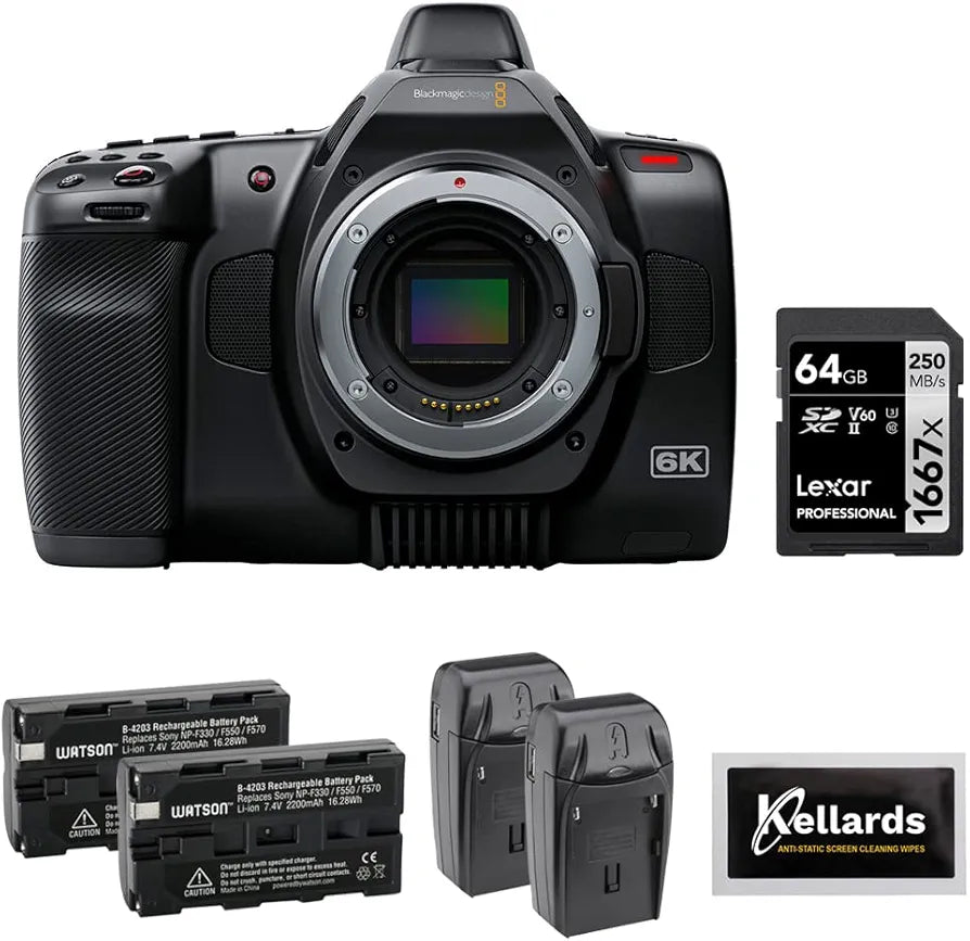 Blackmagic Design Pocket Cinema Camera 6K G2 Bundle with Lexar 64GB Pro SDXC Card and Watson NP-F550 Batteries with Chargers