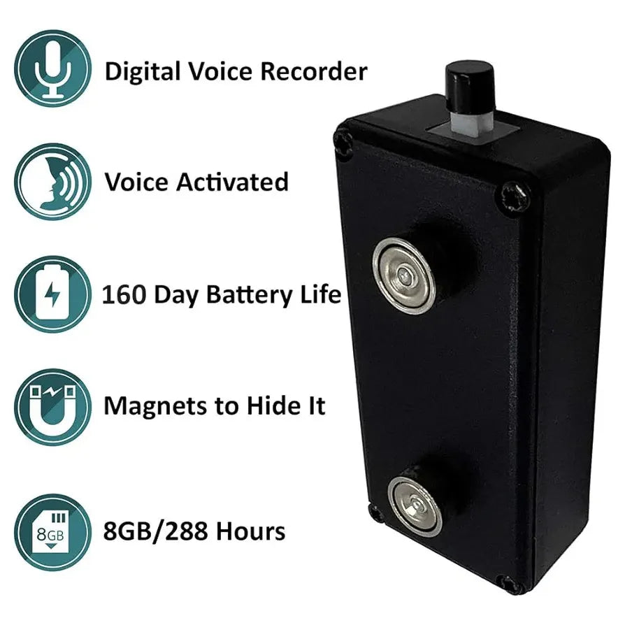 Black Vox Voice Activated Digital Audio Recorder - Long Battery, 8GB Storage