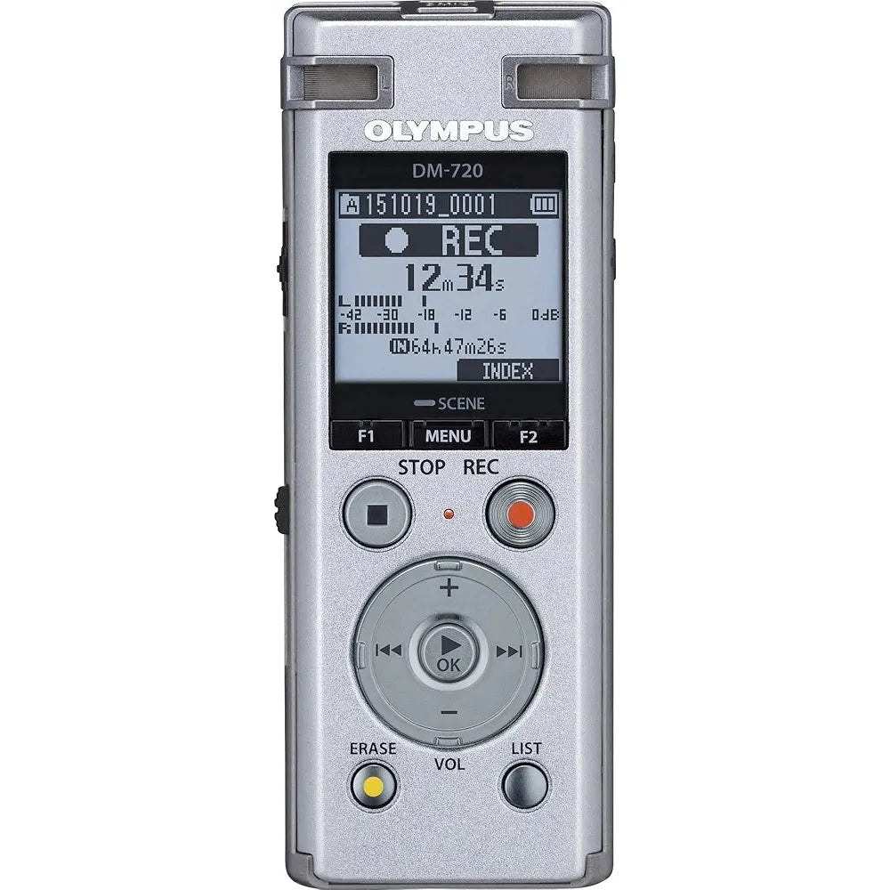 OM SYSTEM OLYMPUS DM-720 Digital Voice Recorder - 4GB, Micro SD, USB Charging, PC Connection, Transcription Mode (Silver)