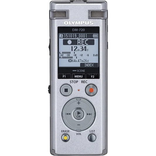 OM SYSTEM OLYMPUS DM-720 Digital Voice Recorder - 4GB, Micro SD, USB Charging, PC Connection, Transcription Mode (Silver)