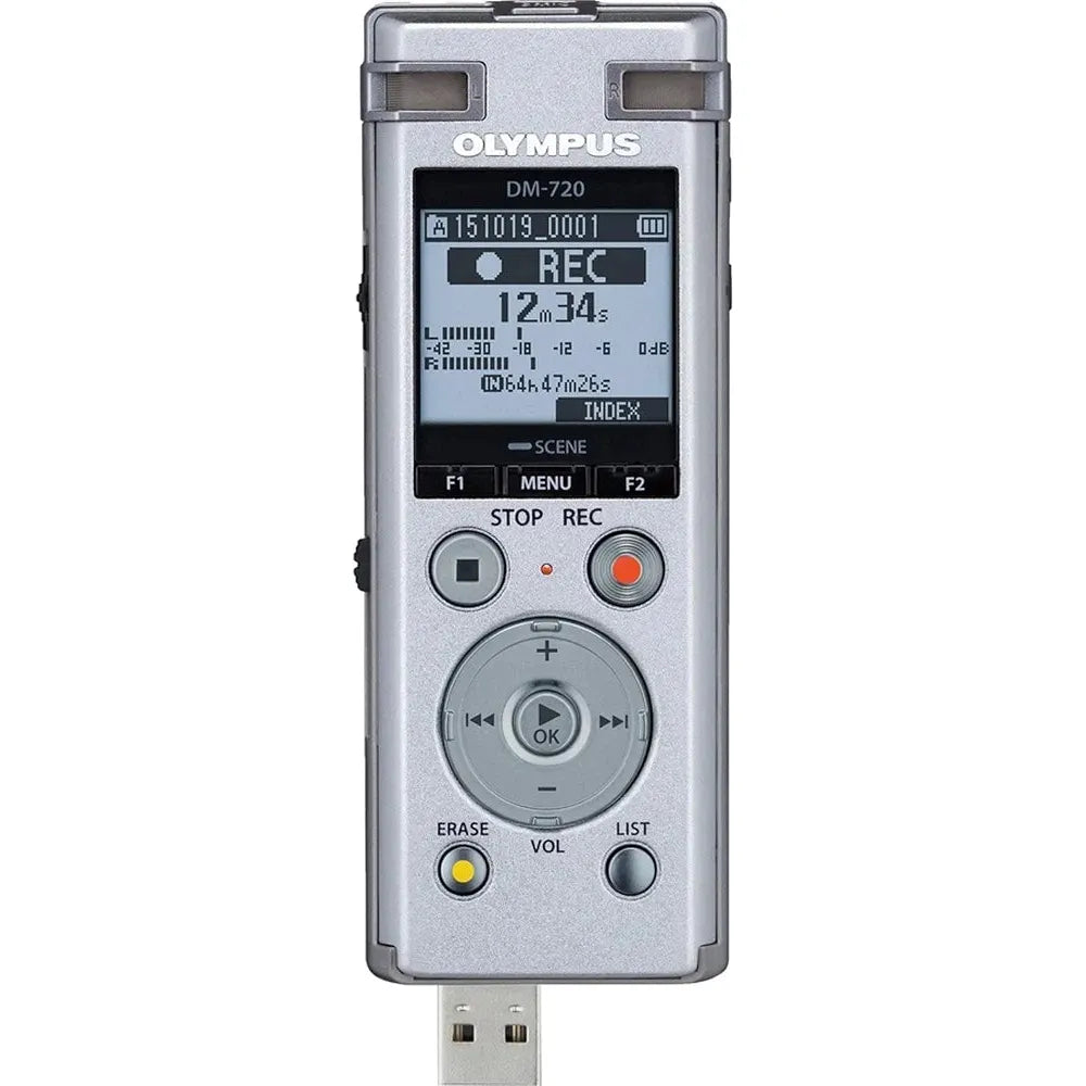 OM SYSTEM OLYMPUS DM-720 Digital Voice Recorder - 4GB, Micro SD, USB Charging, PC Connection, Transcription Mode (Silver)
