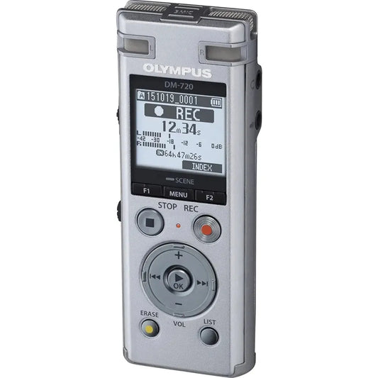OM SYSTEM OLYMPUS DM-720 Digital Voice Recorder - 4GB, Micro SD, USB Charging, PC Connection, Transcription Mode (Silver)